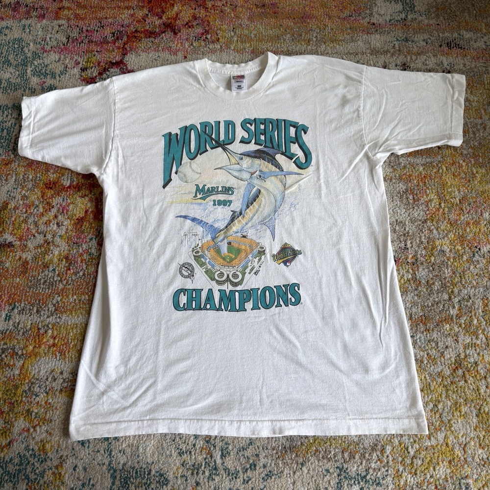 Vintage 1997 Florida Marlins World Series Champions T-Shirt Guy Harvey XXL USA